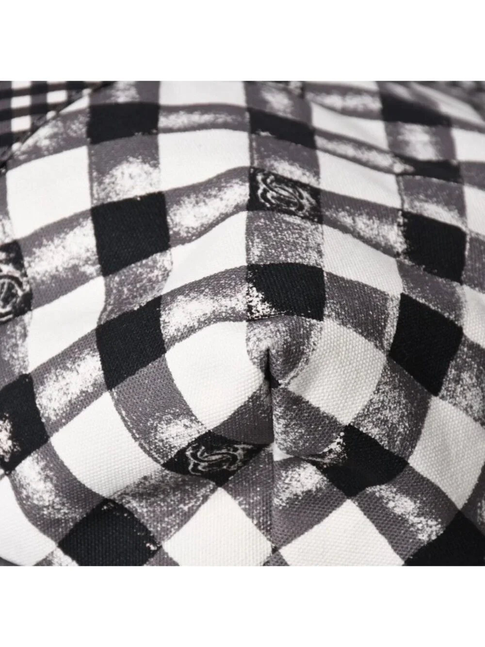 Chanel Cruise Line Gingham Check Tote Boston Bag White Black CC Logo Silver